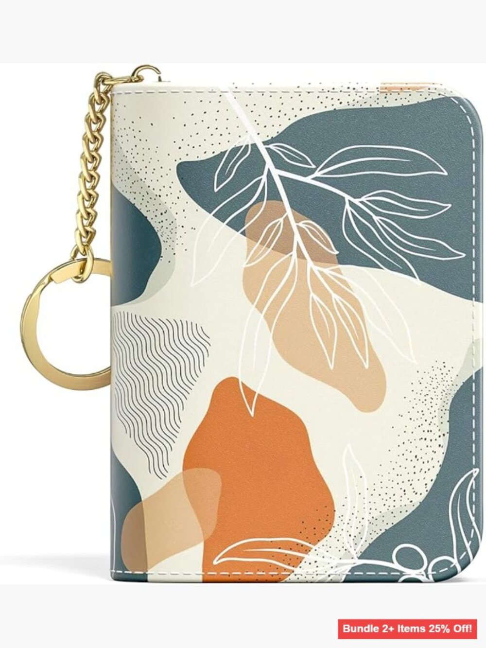 Slim RFID Leather Card Holder with Zipper Keychain Compact Women's Wallet